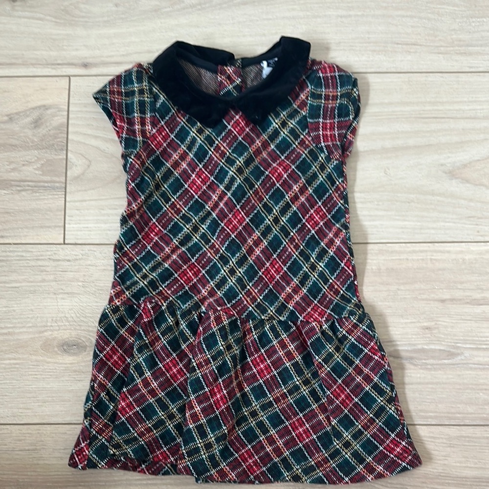 Janie and Jack Red Green A-line Dress with Peter Pan Collar